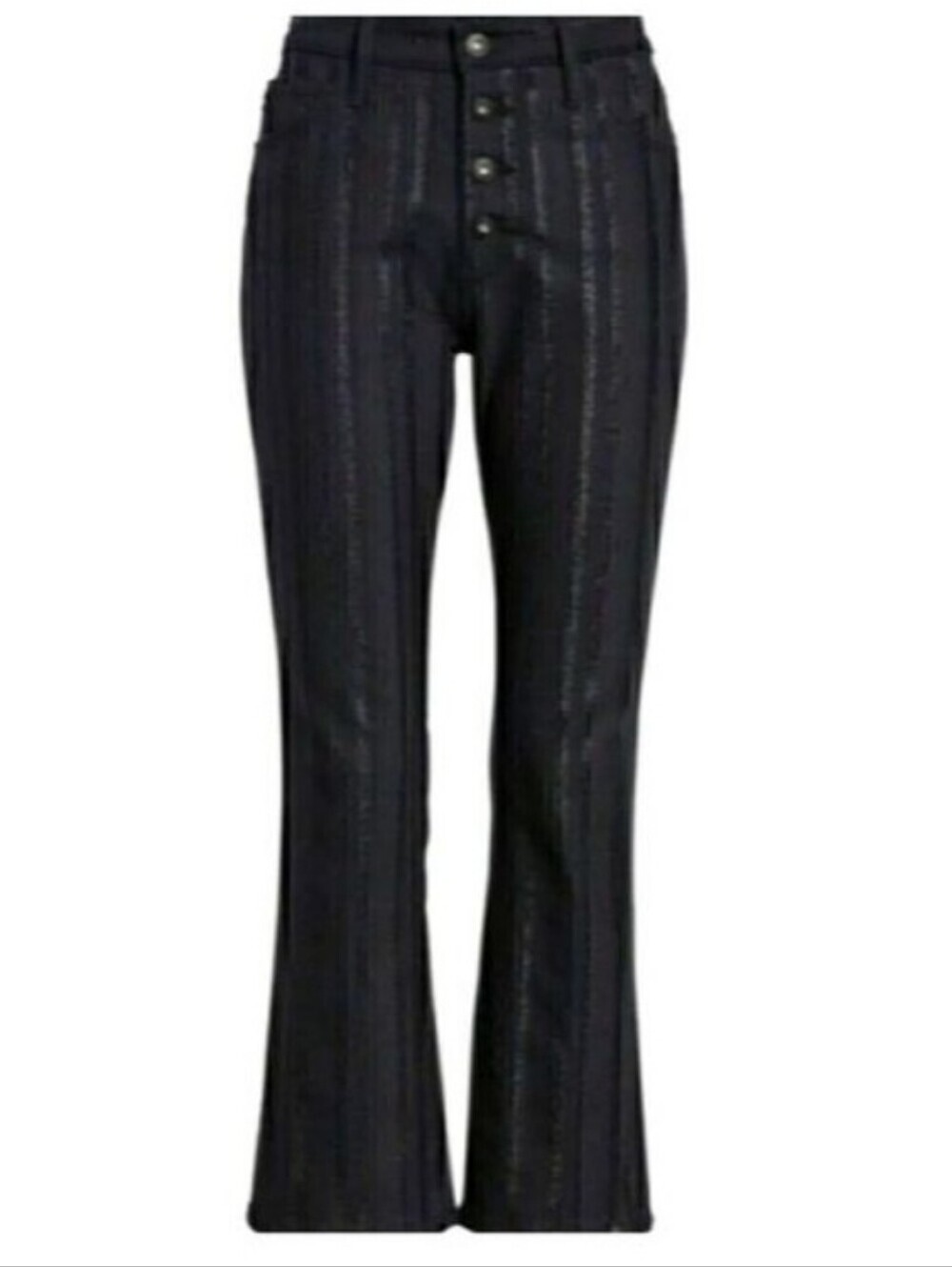 AG Jodi Crop High Rise Flare Gunmetal Metallic Stripe Button Front Jeans